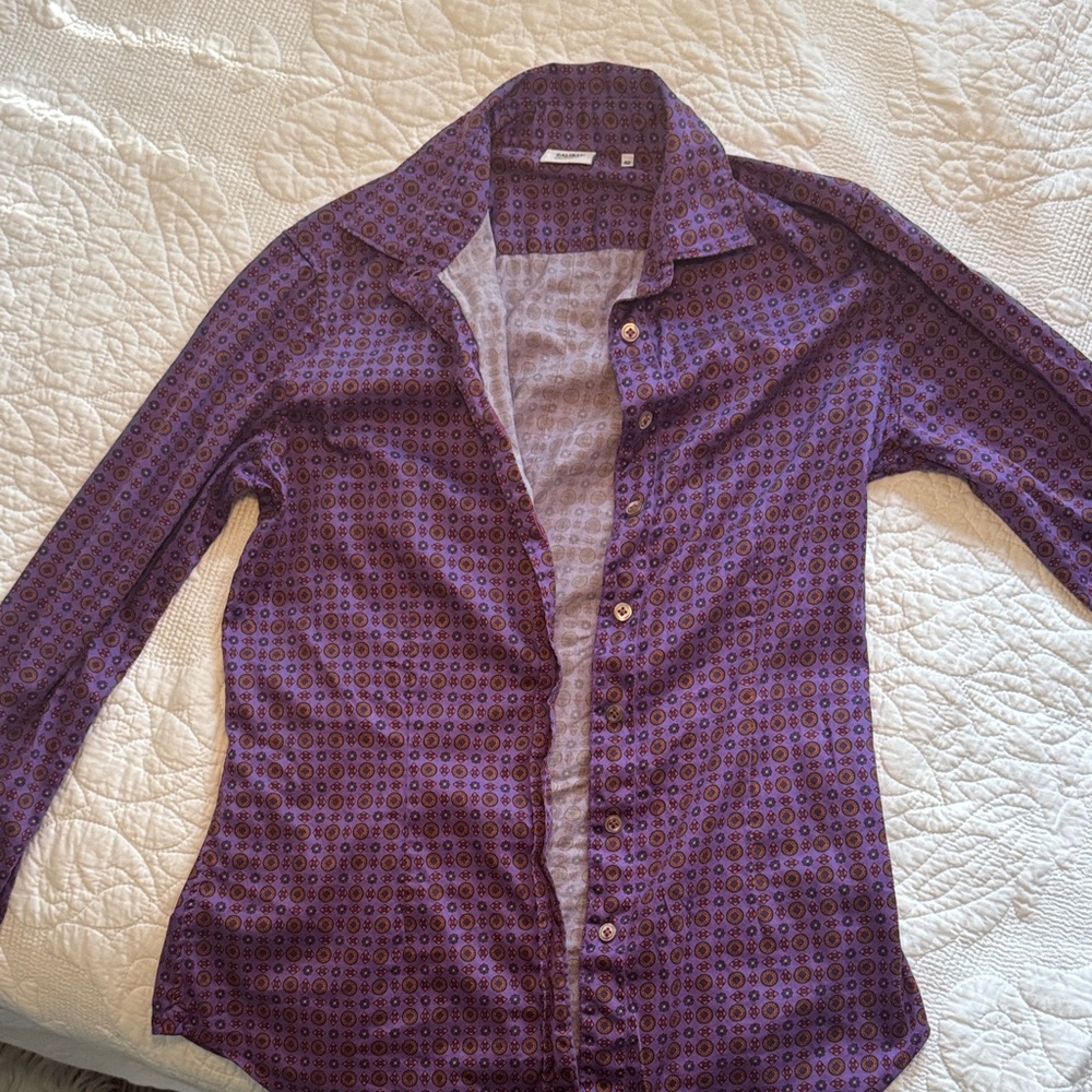 Caliban Rue de Mathieu Edition Men's Purple Geometric Button Down Shirt